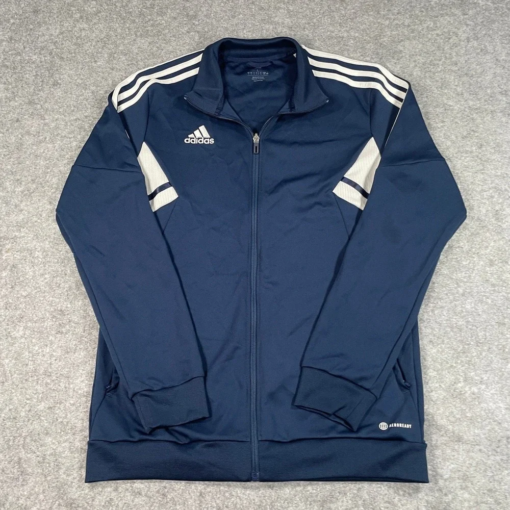 Adidas AEROREADY Mens Jacket L Navy Blue Striped AEROREADY performance fabric